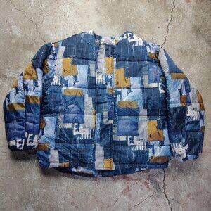 'Cube Sugar' Japanese designer boro style patchwork cropped kimono puffer jacket